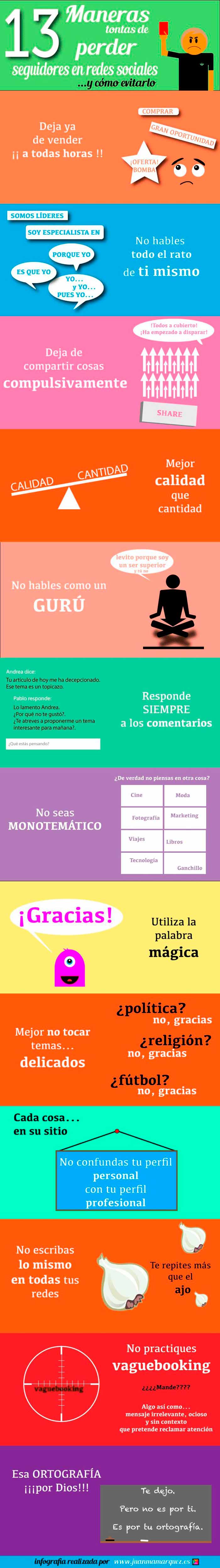 Infografia sobre 13 maneras de perder seguidores y como evitarlo