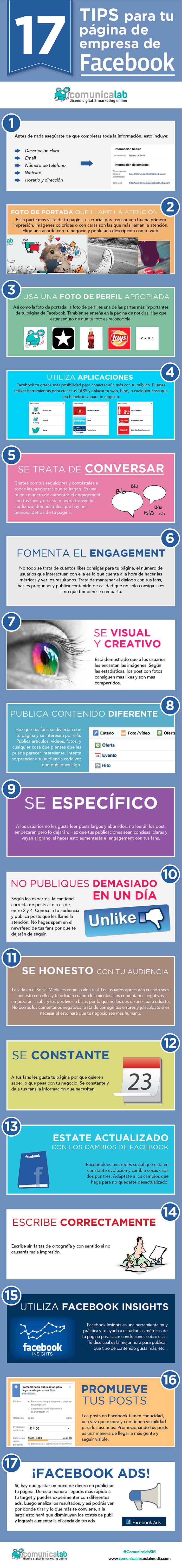 Infografia sobre tips para vuestra pagina de empresa en Facebook