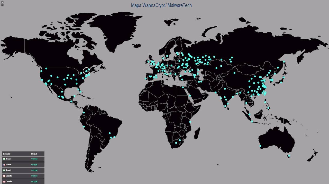 Mapa de infecciones del Wanna Cry elaborado por Malware Tech