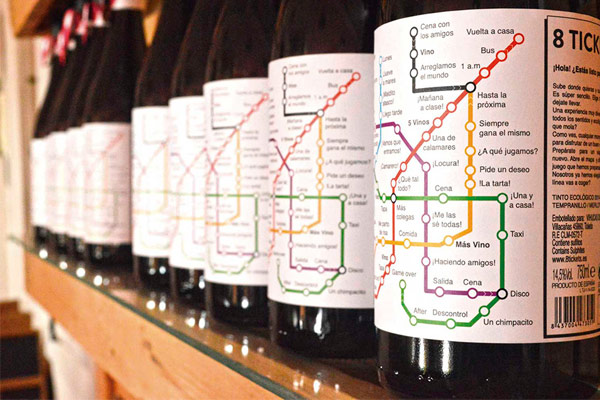 Un packaging de vino que emula un plano de metro.